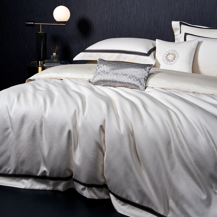 Premium Textured Cotton Sateen Duvet Cover Set with Satin Piping and Reversible Micro‑Sateen Back
