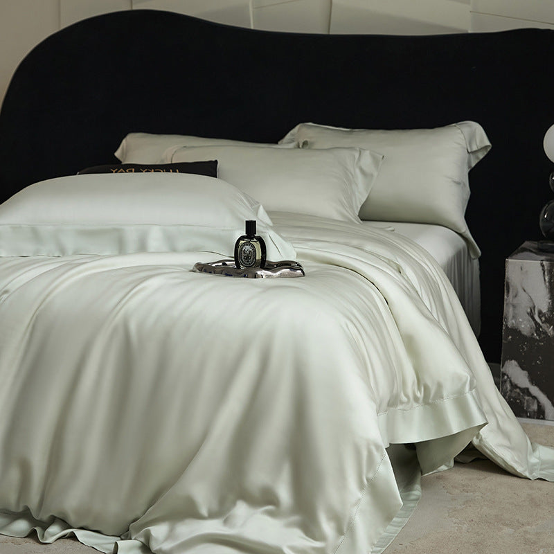 Luxurious satin bedding set with fine hemstitch decoration