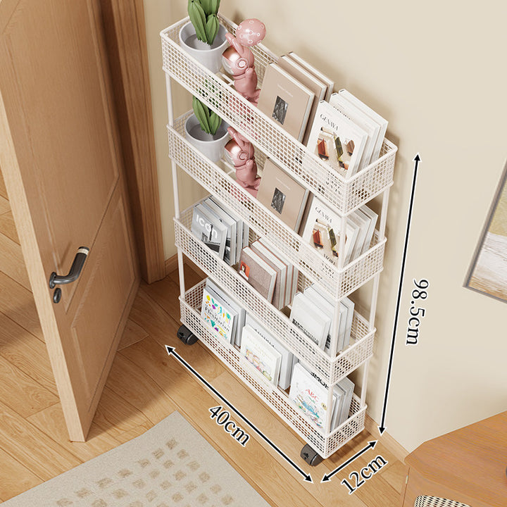 Slim Four-Tier Metal Mesh Narrow Bookshelf Organizer