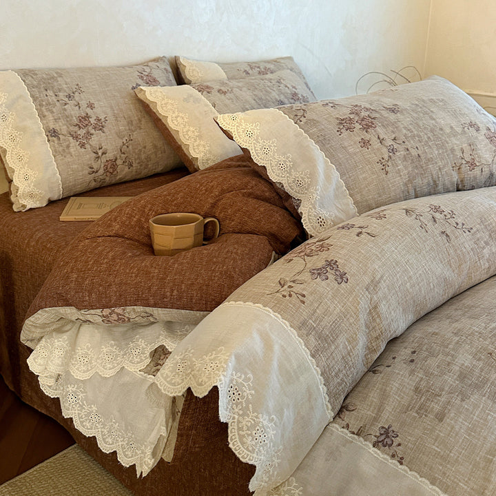 Vintage Floral Embellished Bedding Set
