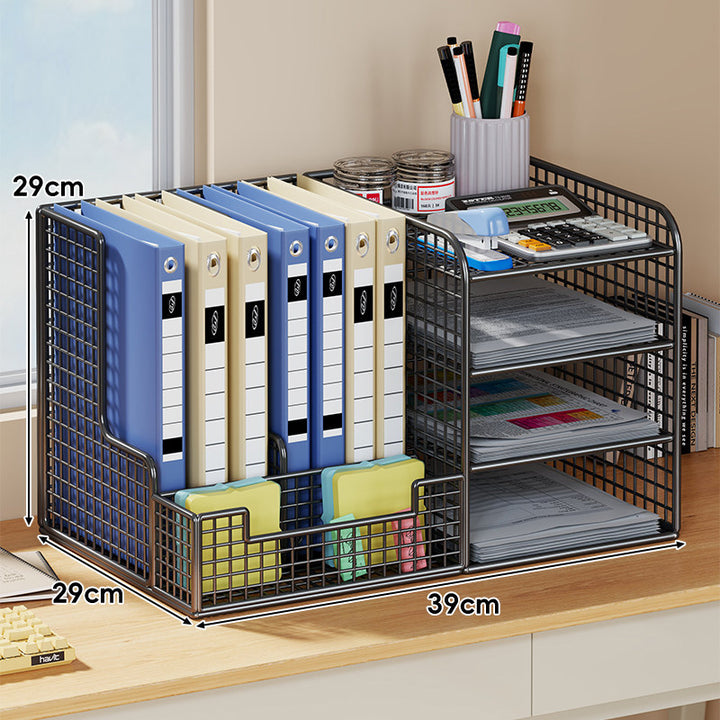 Compact Two-Tier Metal Mesh Desk Letter Tray & File Organizer