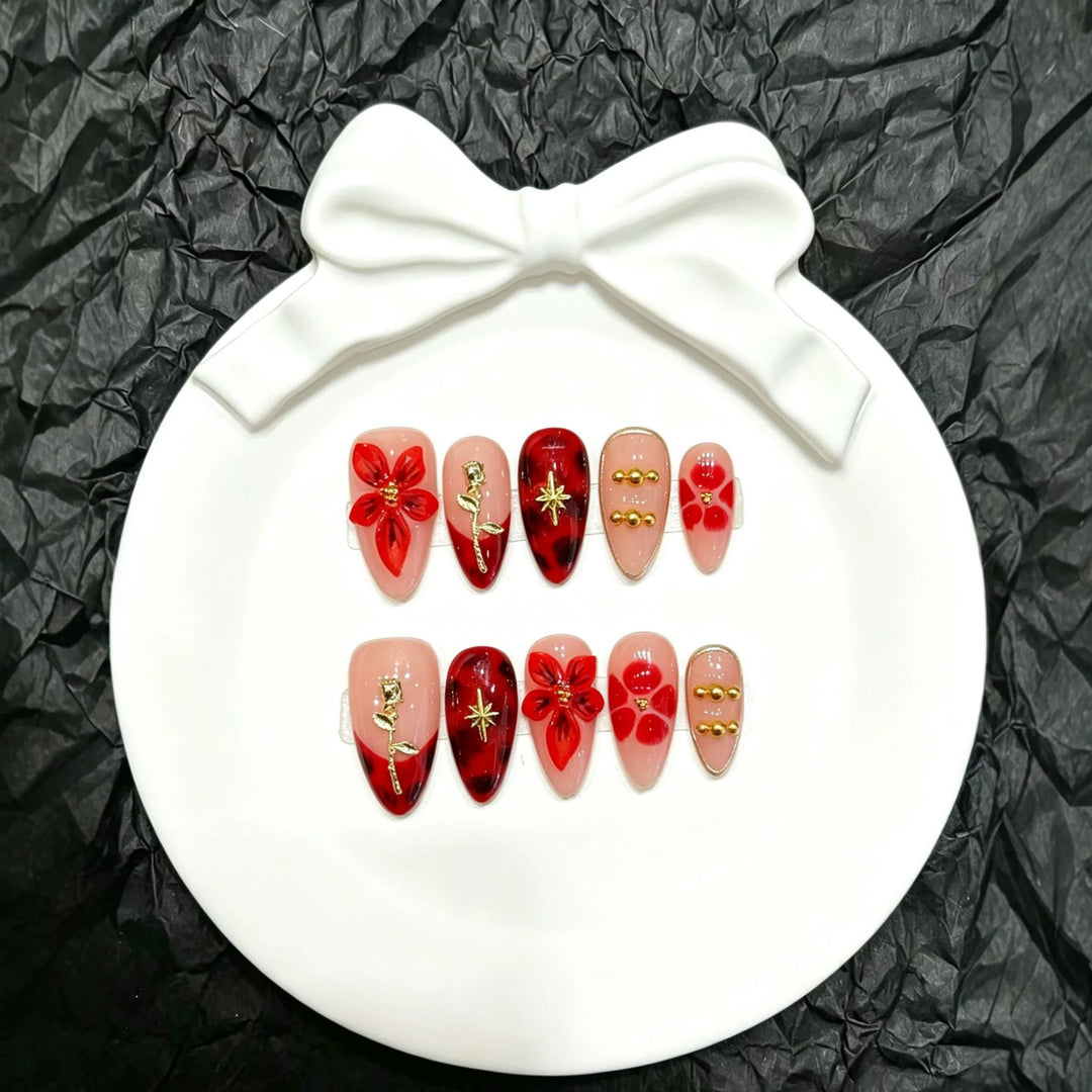Artistic Floral Design Press-On Nail Art