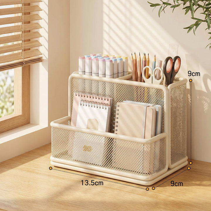 Slanted Mesh Desktop Multi-Compartment Stationery and Document Organizer