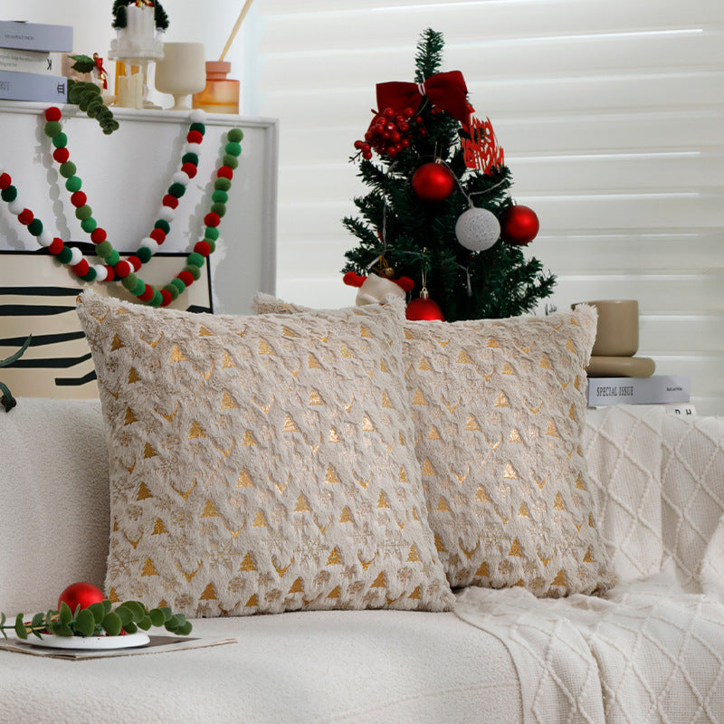 Square Christmas pillowcase made of velvet with deer, Christmas tree, and snowflake design Stornfield