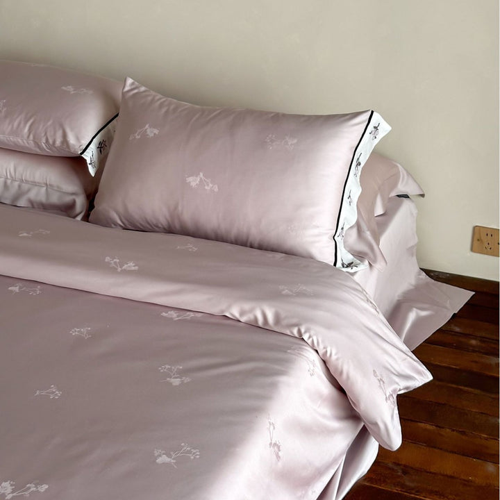 Embroidered Satin-Feel Duvet Cover Set with Floral Trim