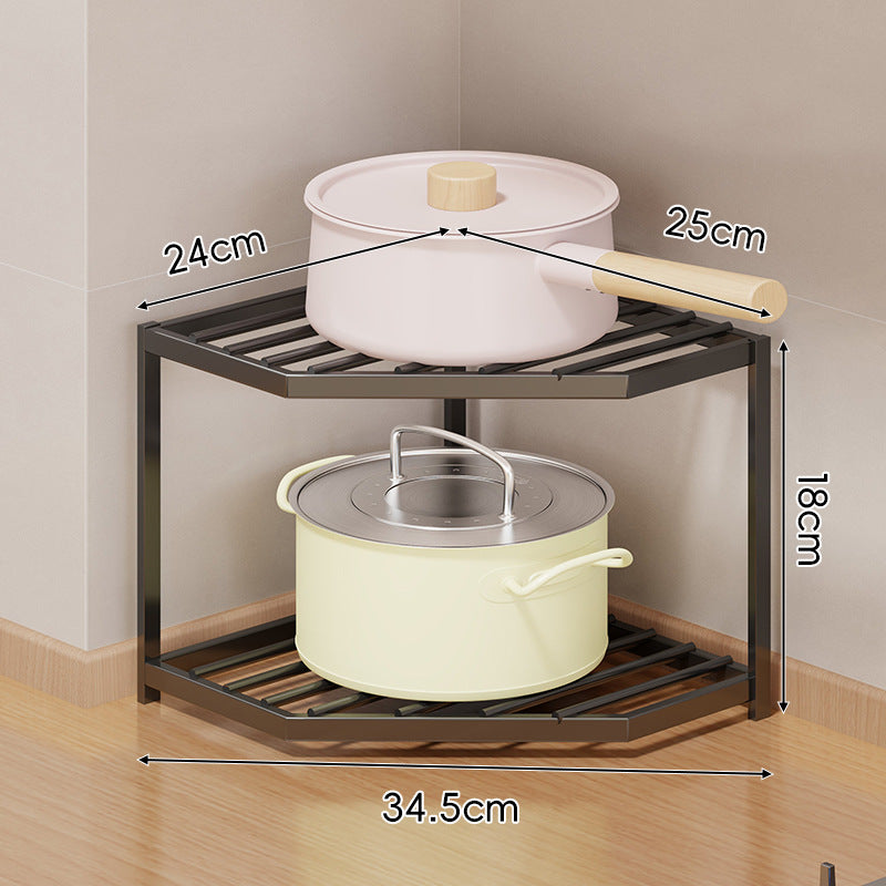Corner Three-Tier Hexagonal Metal Mesh Kitchen Pot and Pan Organizer Rack