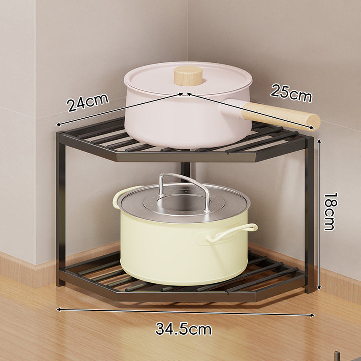 Corner Three-Tier Hexagonal Metal Mesh Kitchen Pot and Pan Organizer Rack