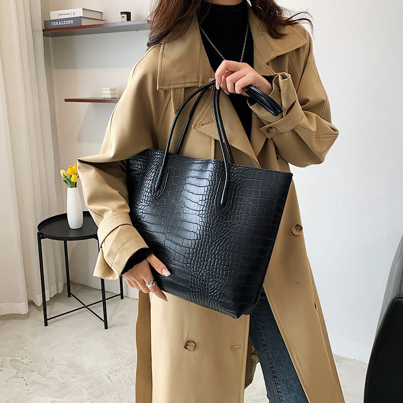 Crocodile-Embossed Tote Bag with Detachable Clutch Stornfield