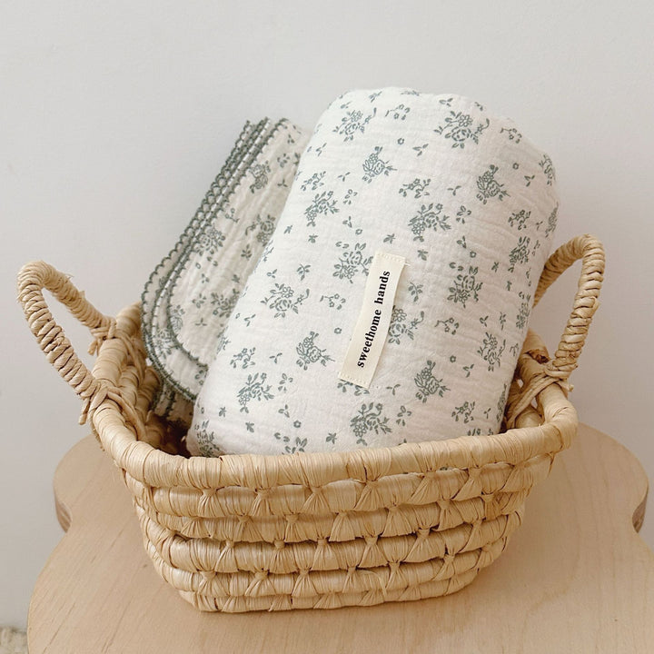 Unisex Muslin Blanket with delicate floral design and elegant ruffles Stornfield