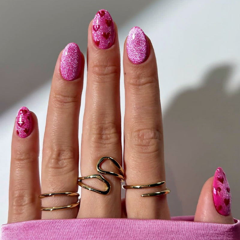 Decorative Press-On Nail Art Set with Heart Patterns Stornfield