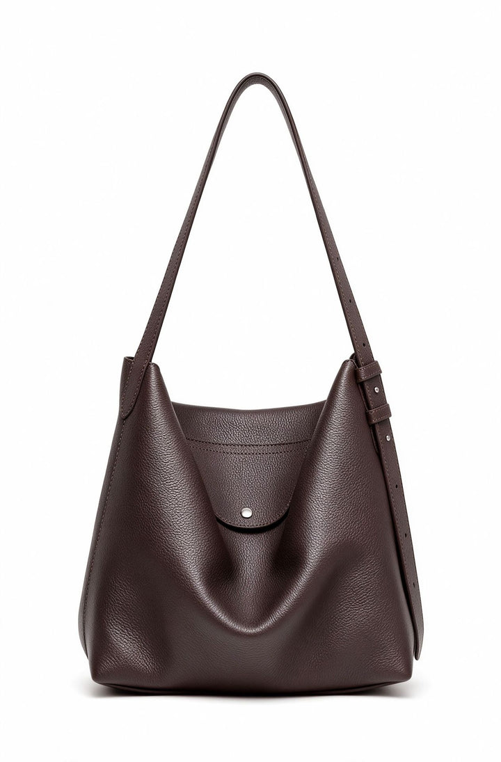 Sculptural Pebbled Leather-Effect Hobo Shoulder Bag with Adjustable Buckle Strap