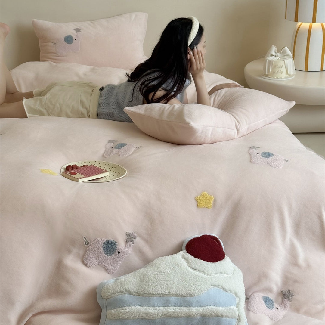 Cute Embroidered Puppy Cotton-Sateen Duvet Cover Set