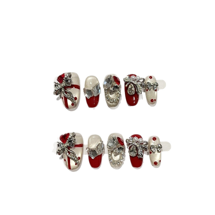 Festive Rhinestone-Embellished Press-On Nail Set