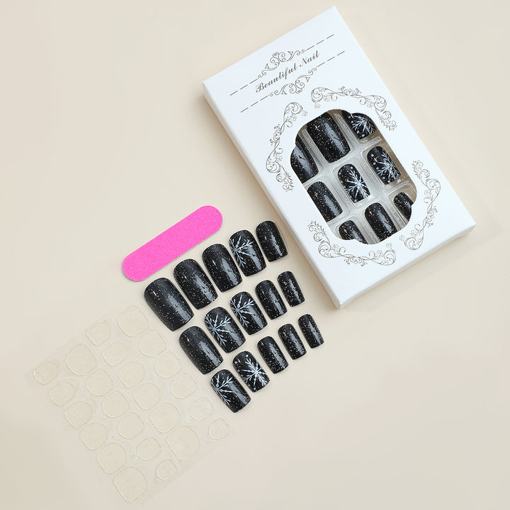 Artistic Press-On Nail Set with Chic Snowflake Design Stornfield