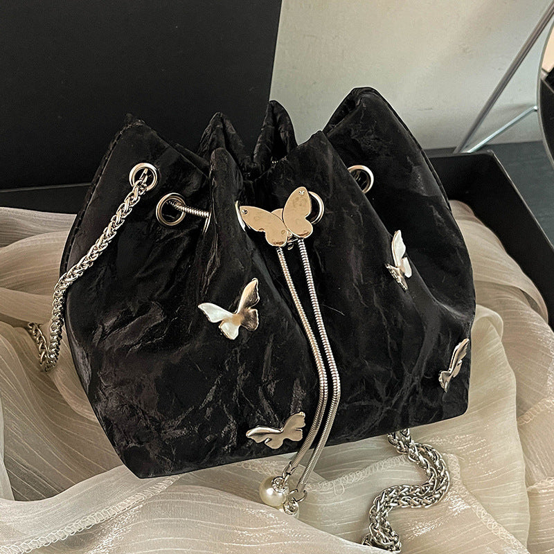 Butterfly Embellished Drawstring Handbag