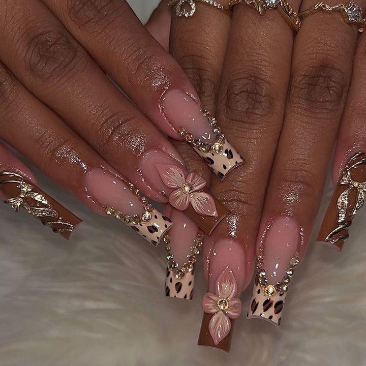 Artistic Long Press-On Nail Extensions with Elegant Floral Design Stornfield