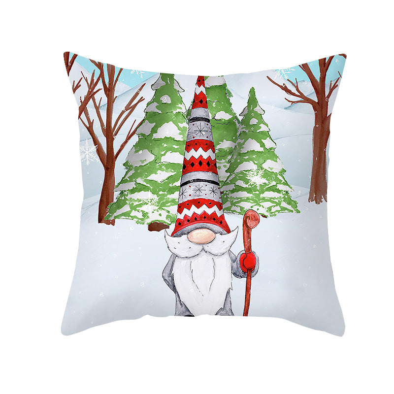 Holiday Decorative Throw Pillow Plush Polyester Cover Festive Santa Reindeer Snowman Print