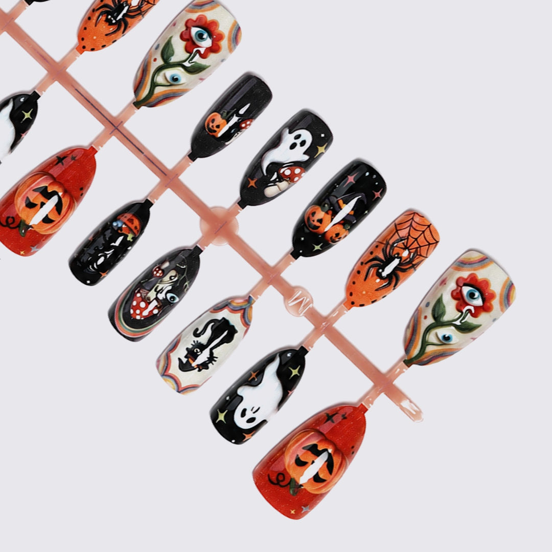 Festive artificial nail set with spooky Halloween motifs Stornfield