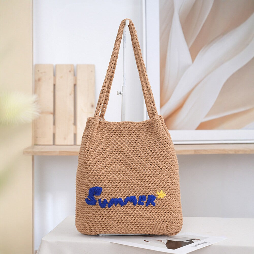 Handcrafted straw bag with summer motif Stornfield