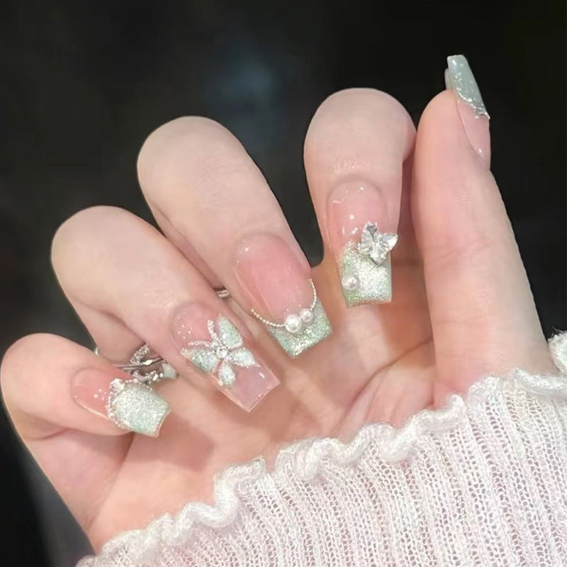 Decorative Press-On Nail Set with Glitter and Rhinestone Accents Stornfield