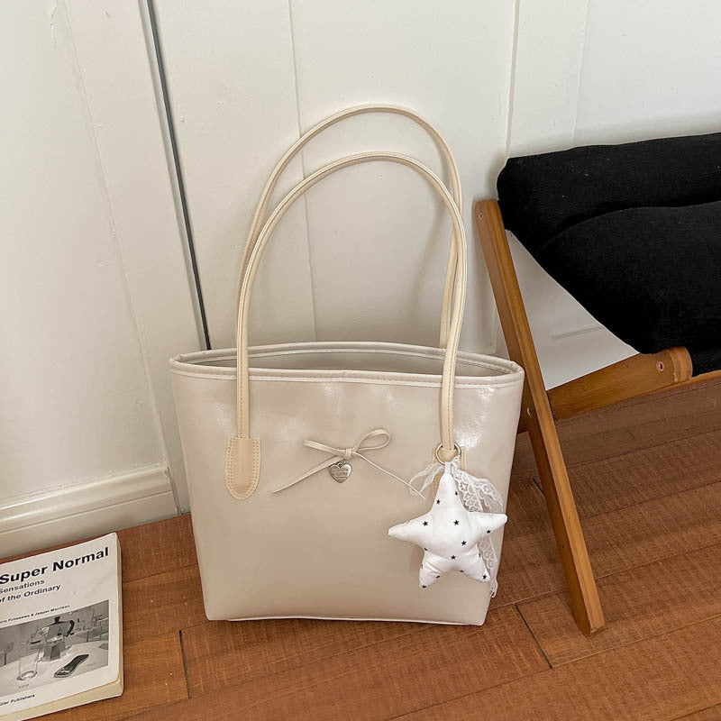 Glossy Tote Bag with Heart Charm