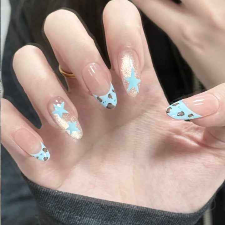 Thematic Press-On Nail Set with Star and Animal Print Stornfield