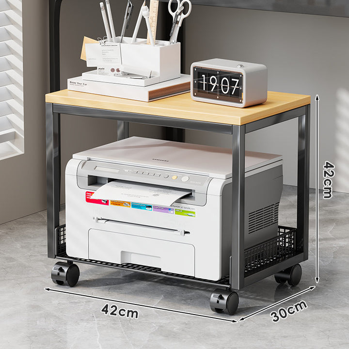 Compact Dual-Tier Printer Stand with Mesh Storage Shelves