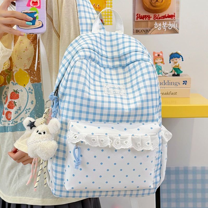 Stylish Gingham Print Casual Backpack Stornfield