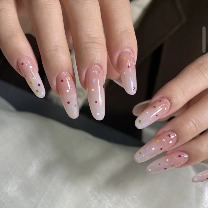 Premium Artistic Press-On Nail Tips Set with Colorful Dots Stornfield