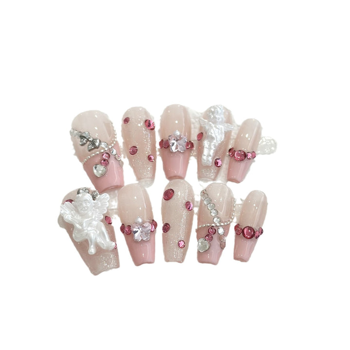 Decorative Rhinestone-Embellished Press-On Nail Set