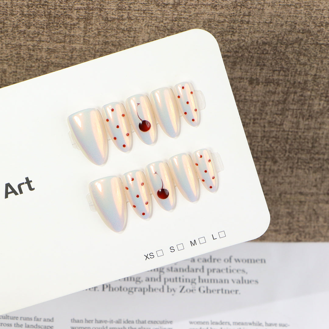 Artistic Press-On Nail Set with Cherry Accents Stornfield