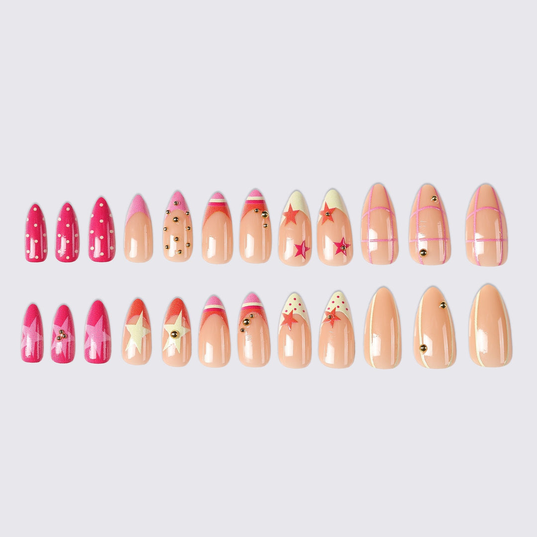 Glamorous artificial nails with creative design and golden accents Stornfield