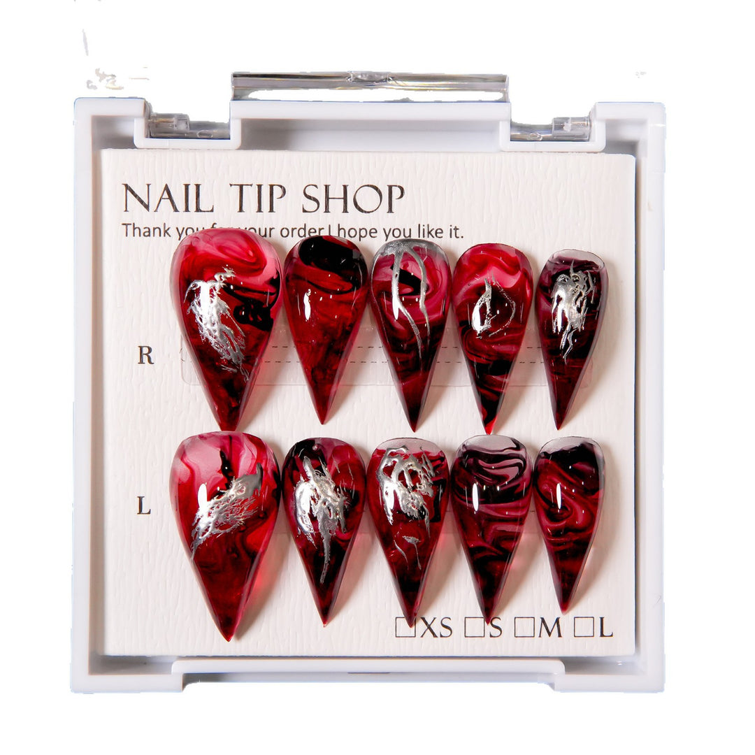 Stiletto Press-On Nail Set with Artistic Swirl Design