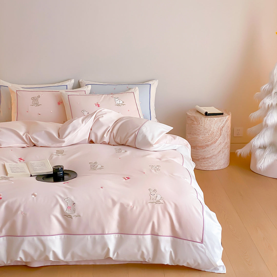 Bunny Embroidered Luxury Cotton Duvet Cover Set