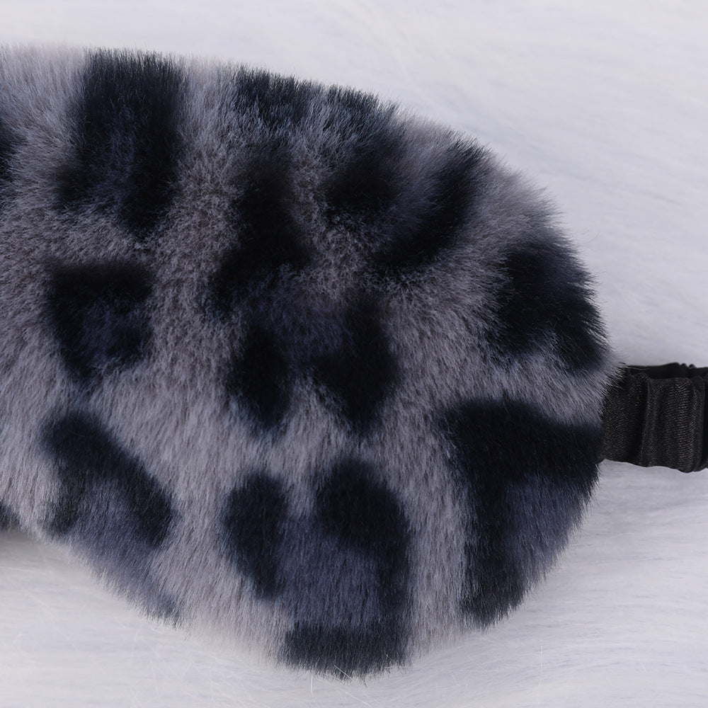 Women's luxury faux fur sleep mask with leopard print, extra soft padding and elastic comfort band Stornfield