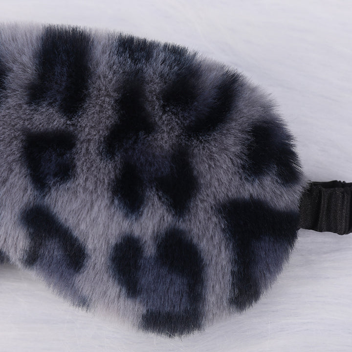 Women's luxury faux fur sleep mask with leopard print, extra soft padding and elastic comfort band Stornfield