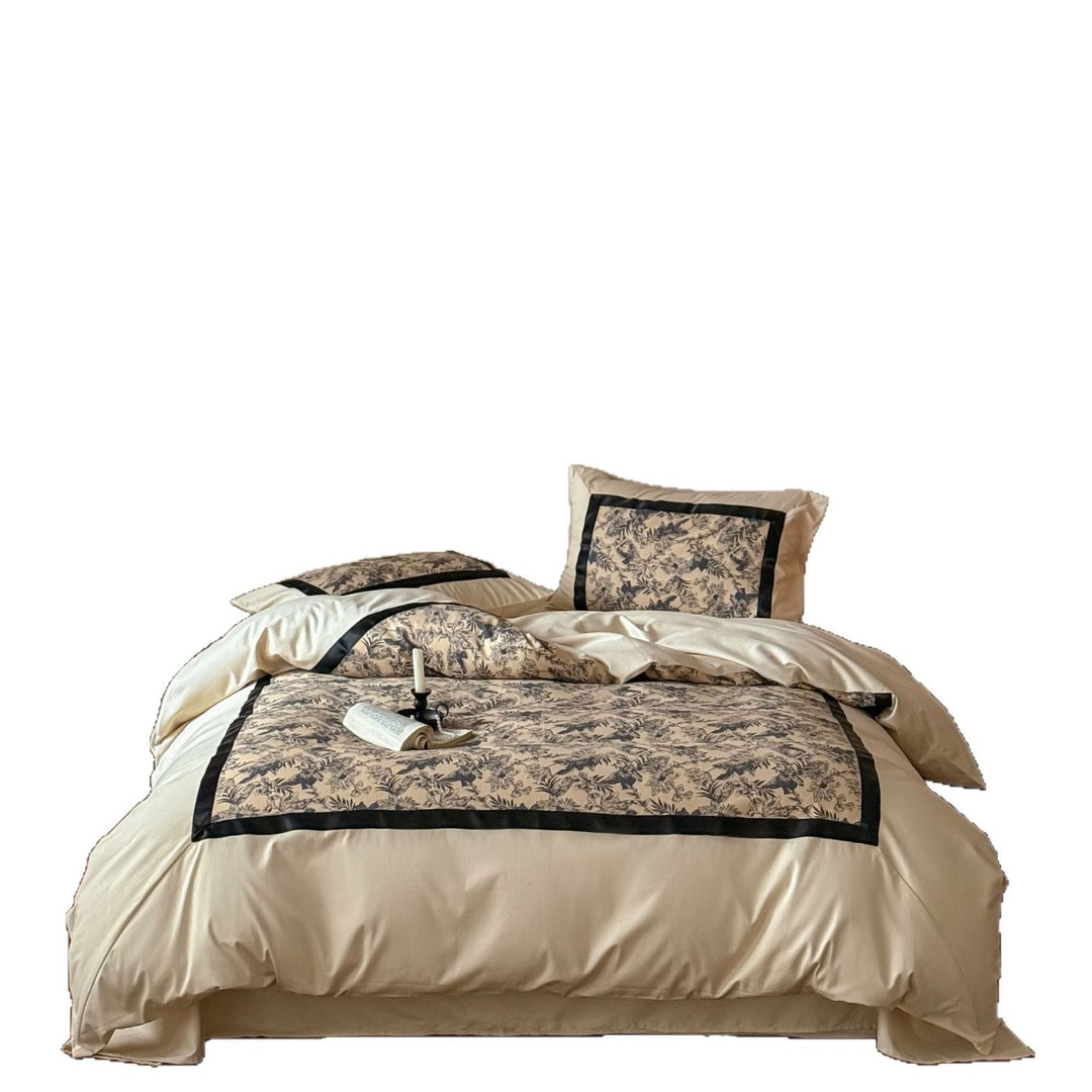 Floral Toile Satin-Trim Duvet Cover Set with Reversible Silky Microfiber & Piped Pillow Shams