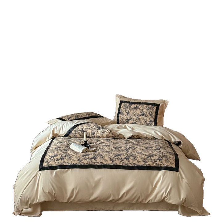Floral Toile Satin-Trim Duvet Cover Set with Reversible Silky Microfiber & Piped Pillow Shams