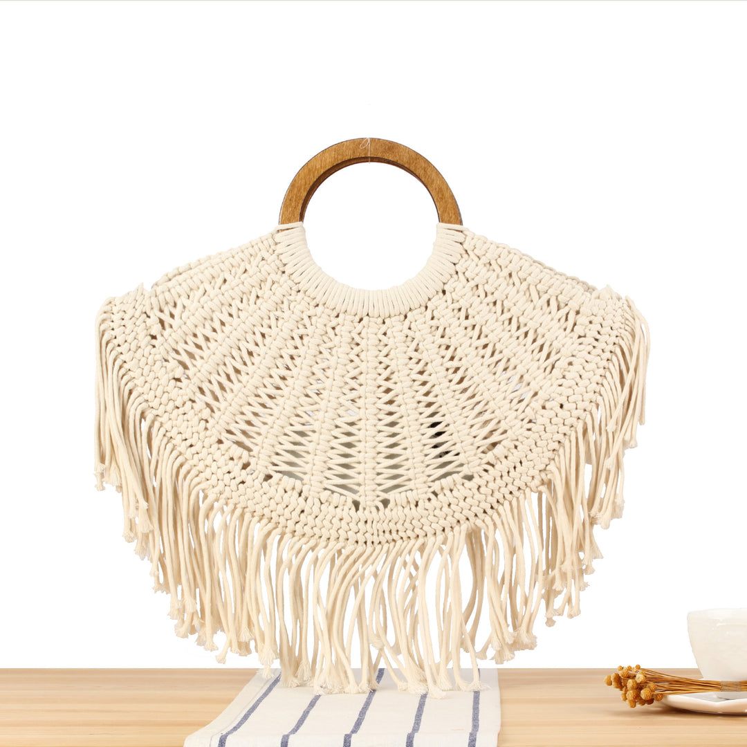 Macramé Handbag with Wooden Handles Stornfield