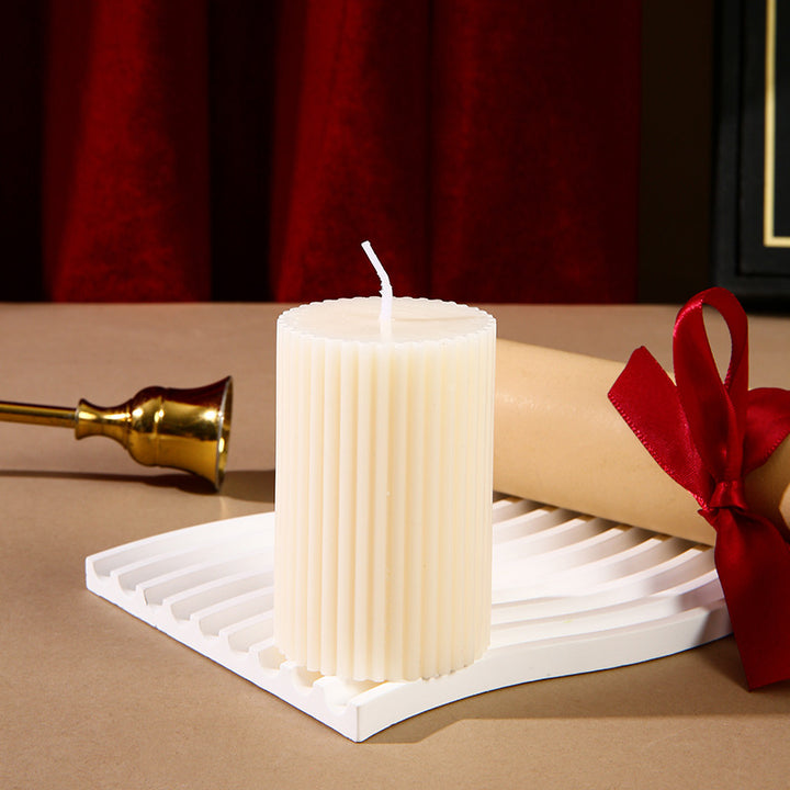 Hand-Poured Ribbed Pillar Candle for Home Decor