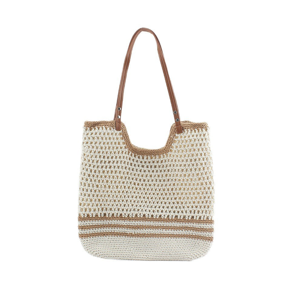 Handcrafted designer beach bag with sturdy leather handles Stornfield