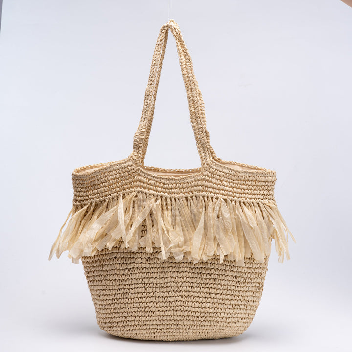 Straw bag with fringes and modern details Stornfield