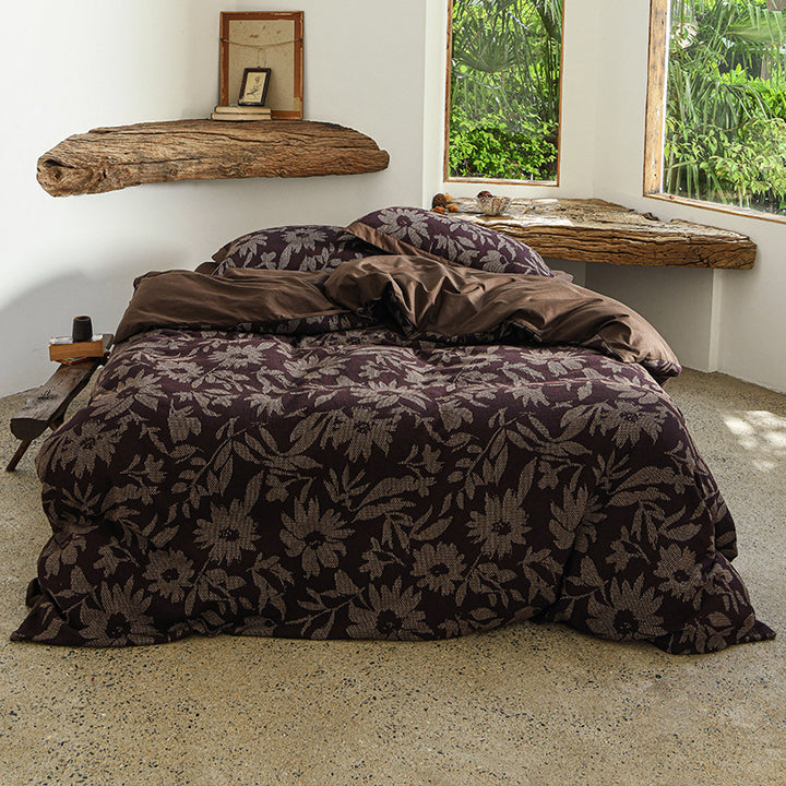 Luxury Jacquard Duvet Cover Set Reversible Cotton-Linen Blend