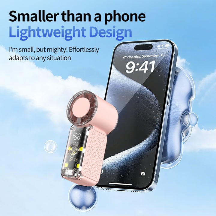 Unisex nan portable handheld transparent cooling fan with smart LED display and adjustable high-speed airflow Stornfield