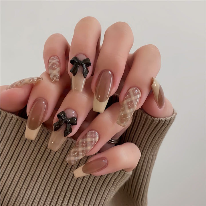 Stylish Press-On Nail Set with Decorative 3D Bow Accents Stornfield
