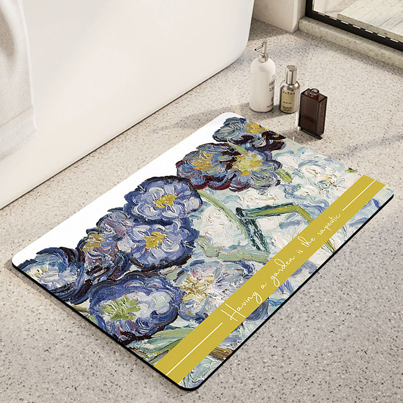 Artistic Sunflower-Themed Bath Mat