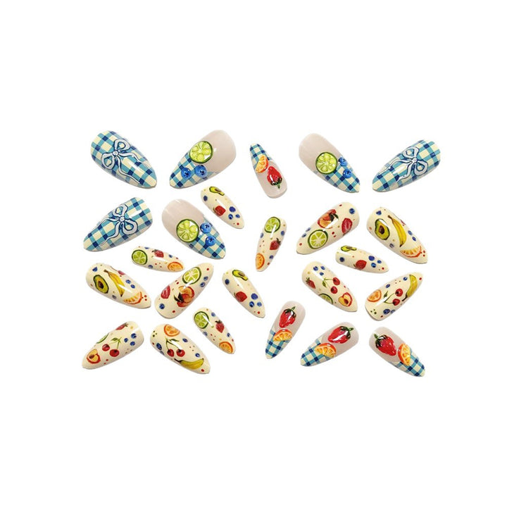 Artificial nails with fruity and checkered design Stornfield