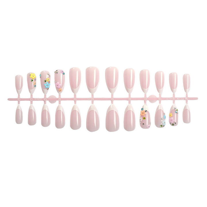 Decorative Press-On Nail Set with Floral Accents