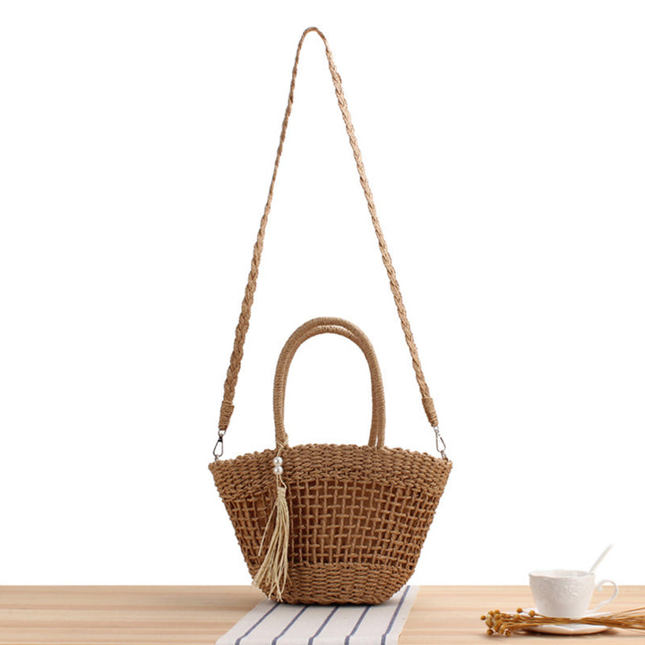 Elegant Bast Shoulder Bag with Tassels and Reinforced Handle Stornfield