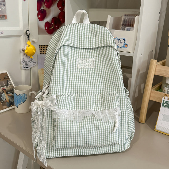 Charming Striped Lace-Trimmed Backpack Stornfield